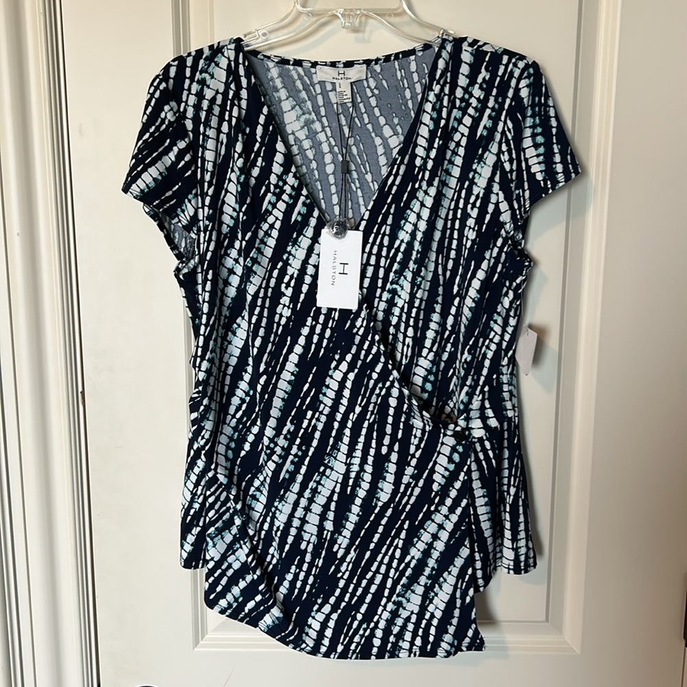 H Halston Shibori Patterned Top, L, NWT